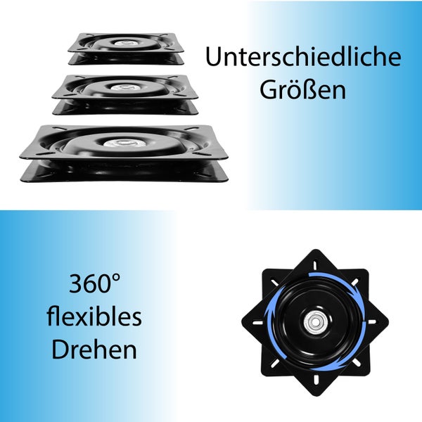 Set von quadratischen Drehtellern aus Metall in verschiedenen Größen mit 360 Grad Drehfunktion.