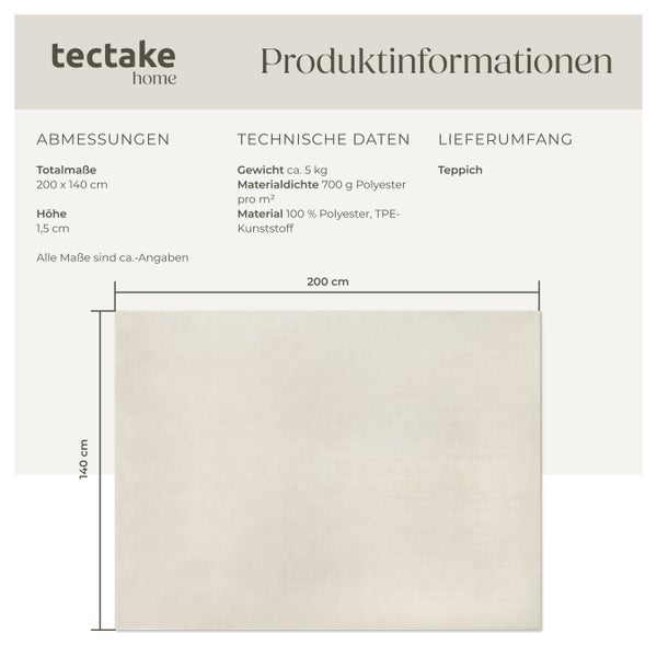 Kurzflorteppich tectake rutschfeste Unterseite verschiedene Größen und Farben 140 x 200 cm