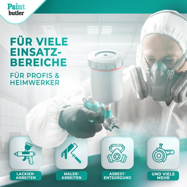 Paintbutler Pro - Chemikalien-Schutzanzug mit Kapuze - Kat III Typ 5B & 6B - Industrie-Schutzkleidung, mikroporöser Einweg-Arbeits-Overall, Robust 60gsm, Partikeldicht - M