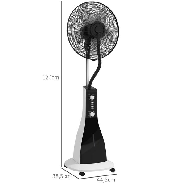 HOMCOM Standventilator mit Wasser, Ventilator mit Nebelfunktion, 3 Modi, Oszillierend 90W Standventilator mit Wasserkühlung, 3L Wassertank, Timer, Rollen, Schwarz