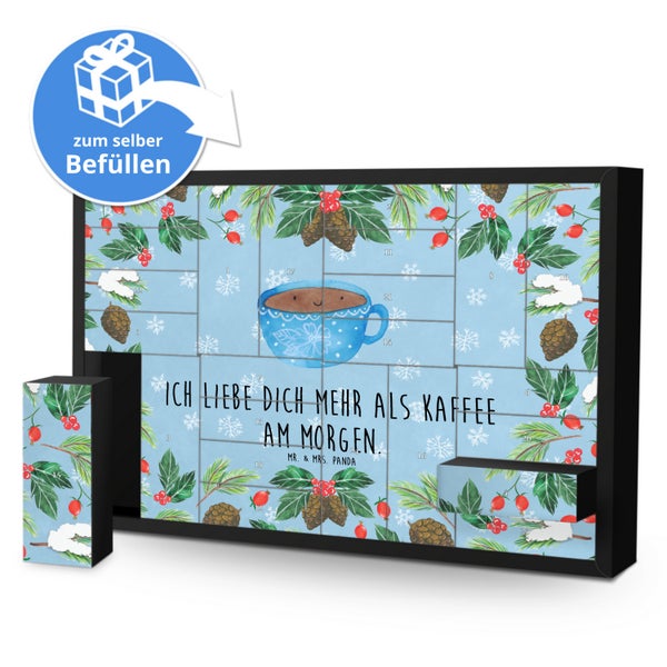 Mr. & Mrs. Panda Befüllbarer Adventskalender Kaffee Tasse - Blau Pastell