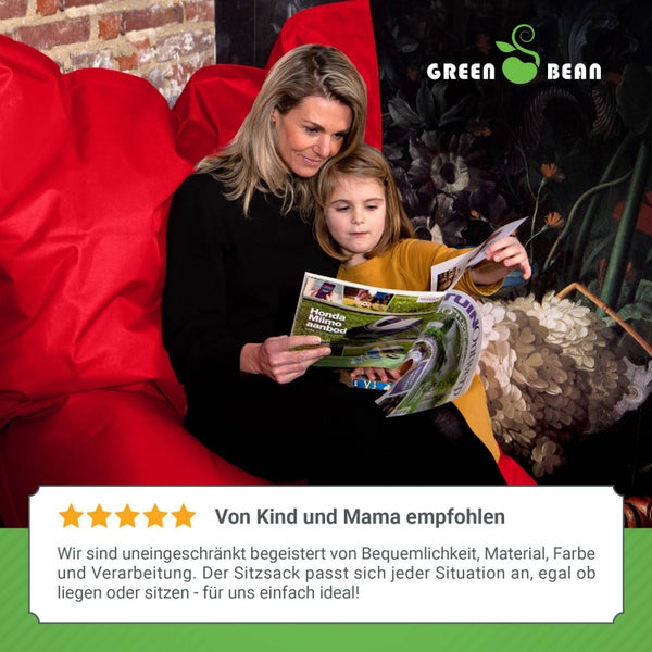 Green Bean Indoor Sitzsack XXL 140x180cm 380 Liter Kinder & Erwachsene Bean Bag EPS Perlen Füllung Riesensitzsack Groß Liegekissen Sitzkissen - Rot