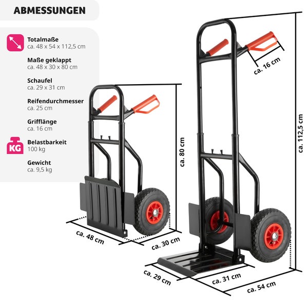 Sackkarre tectake Jürgen Sicherheitsgriffe aus Kunststoff, Belastbarkeit 100 kg mit Stahlrahmen schwarz