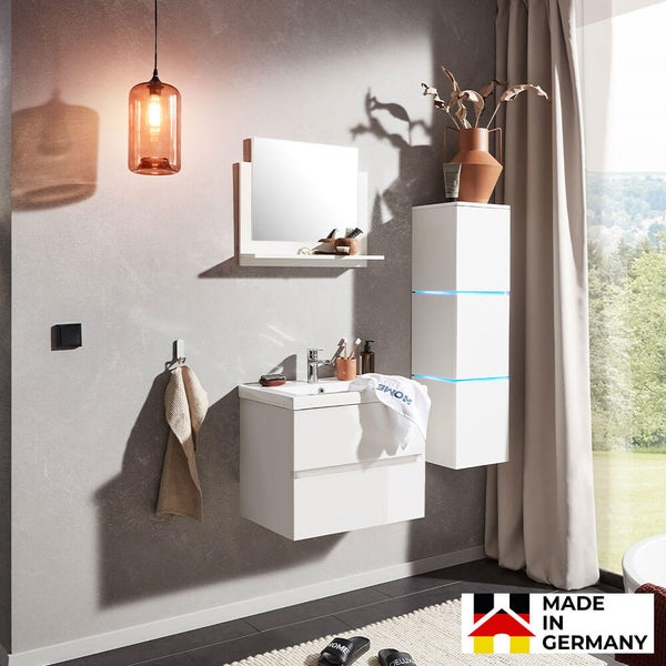 Home Deluxe - Badmöbel - Set - WANGEROOGE Deluxe – Größe: L, Farbe: Weiß, Breite Waschbecken: ca. 60 cm I Badezimmermöbel Waschtisch Waschbecken