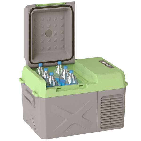 Outsunny 12 Liter Kompressor Kühlbox elektrische Kühlbox mit Anschluss Kühlhaltefunktion Gefrierbox Thermobox Mini Kühlschrank 12/220 Volt für Auto Steckdose LKW Camping Boot Grau+Grün