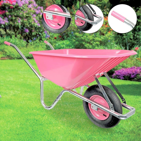 Schubkarre Matrix 100L 250kg | Luftrad mit Kugellager | pinke Kunststoffwanne & verzinkter Rahmen