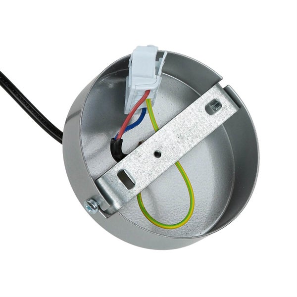 Innenansicht einer Deckenleuchte mit elektrischen Anschlüssen und Montagehalterung