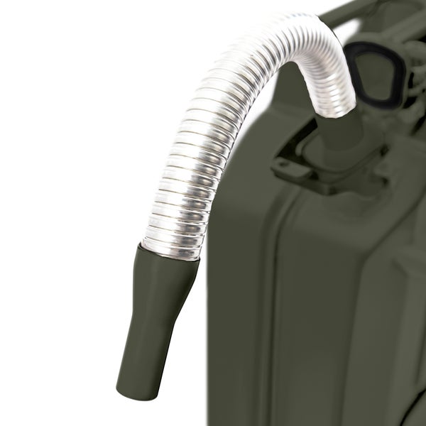 BW® Ausgießer flexibel für Kraftstoffkanister Metall Benzinkanister 5 / 10 / 20 Liter - Flexrohr 25mm für Diesel mit Halterung für 10 / 20 Liter Kanister - Bronzegrün - RAL 6031-F9 - Made in Europe