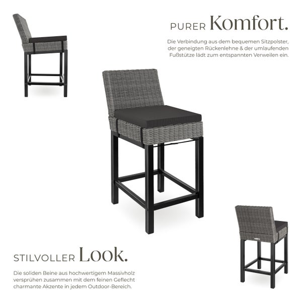 Rattan Barstuhl tectake Latina inklusive Sitzpolster, 45 x 62,5 x 99 cm mit Aluminiumgestell grau