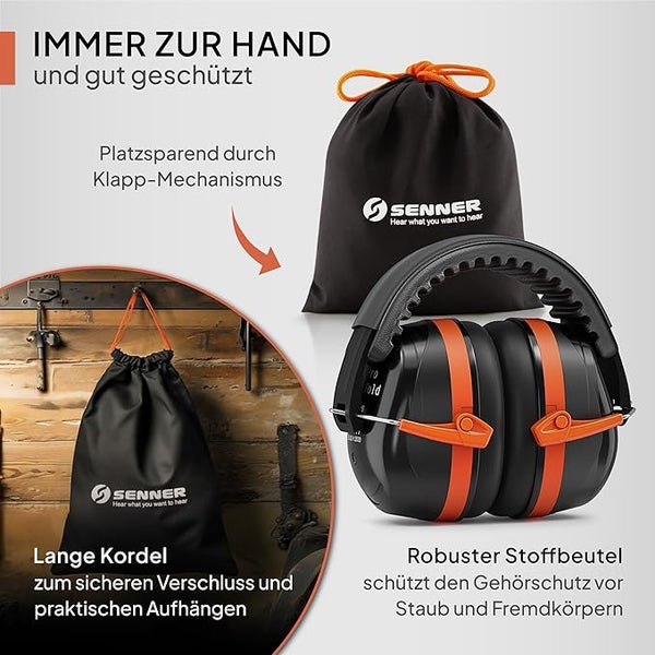 Senner WorkPro Ultra | Gehörschutz für Arbeit und Freizeit – Größenverstellbare Ohrenschützer - Hochwertige Lärmschutz Kopfhörer mit SNR von 33-34 dB - Kapselgehörschutz - Unisex