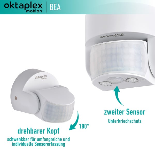 Oktaplex Bewegungsmelder Aussen IP65 weiß 180° schwenkbar 12m Reichweite