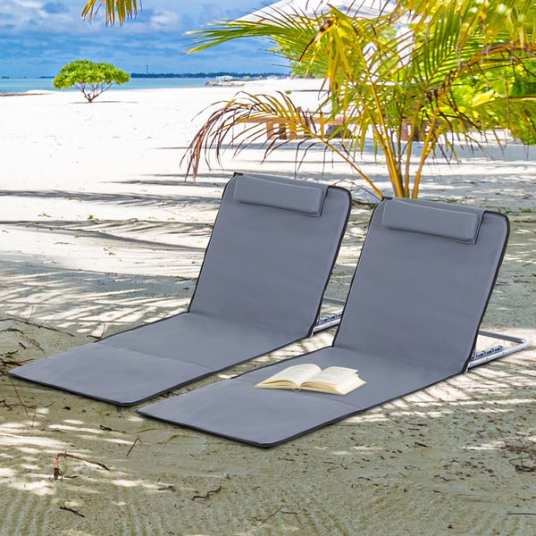 Outsunny Strandmatte, 5-stufige Höhenverstellbare Strandliege mit Tragetasche, 2er Set Faltbare Strandmatratze, 134 x 48 x 33-43 cm, Stahl, Grau