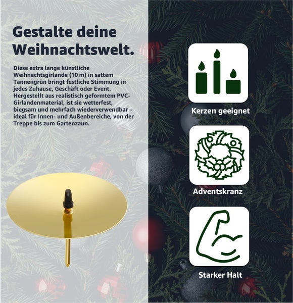 Dekoration für Adventskranz und Weihnachtsgirlande mit Symbolen für Kerzen geeignet, Adventskranz und starker Halt
