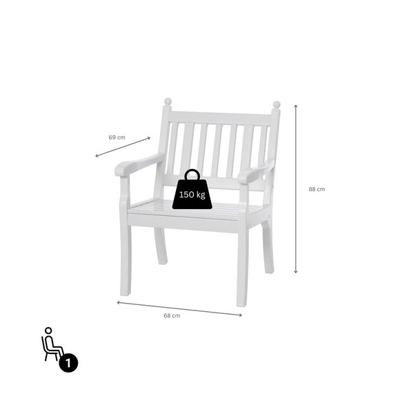 PROREGAL Gartenbank Aruba 1 Sitzer Weiß HxBxT 88 x 68 x 69 cm Witterungskunststoff & UV Beständiger Kunststoff Parkbank Sitzbank