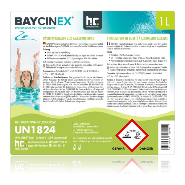 BAYCINEX Härtestabilisator zur Kalkvermeidung in einer 1-Liter-Flasche