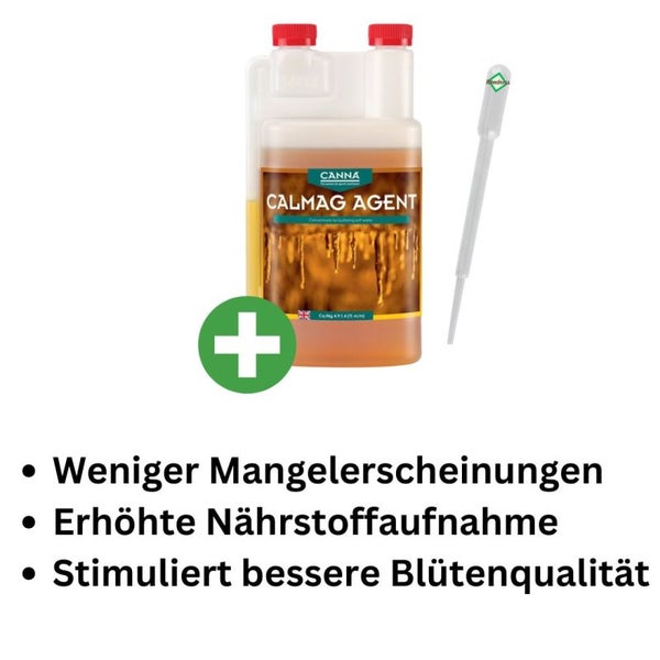 Canna CalMag Agent 5 Liter – 100% Natürlicher Kalzium-Magnesium Dünger für gesunde Pflanzenentwicklung – Ideal für Erde, Kokos & Hydrosysteme – Inklusive Pipette für präzise Dosierung