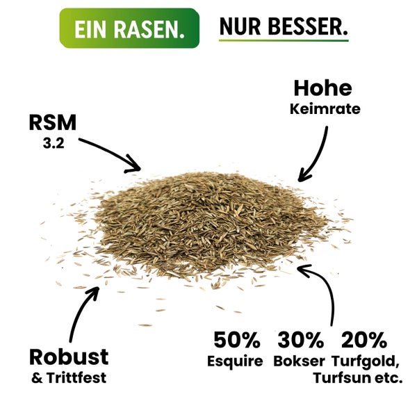 Greenyp Turbo Nachsaat I RSM Rasensamen Nachsaat 3.2 I 5kg für 200m² I Schnellkeimender Rasen I Rasensaat Reparaturrasen Grassamen