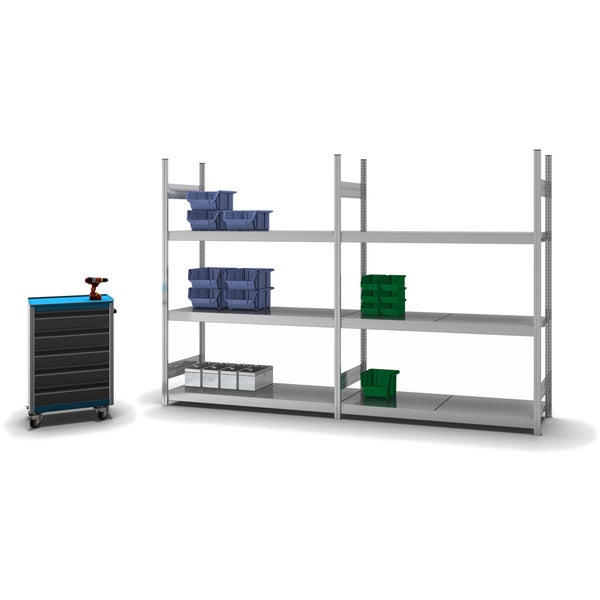 PROREGAL Weitspannregal Stecksystem T-Profil Grundregal HxBxT 200x150x50 cm 3 Ebenen Stahlplatten Fachboden Fachlast 350 kg Verzinkt