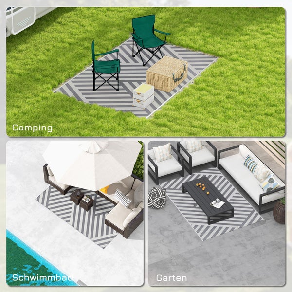 Outsunny Outdoor-Teppich, mit Doppelseitigem Design, für Camping, Balkon, 182 x 274 cm, Kunststoff, Hellgrau+Creme
