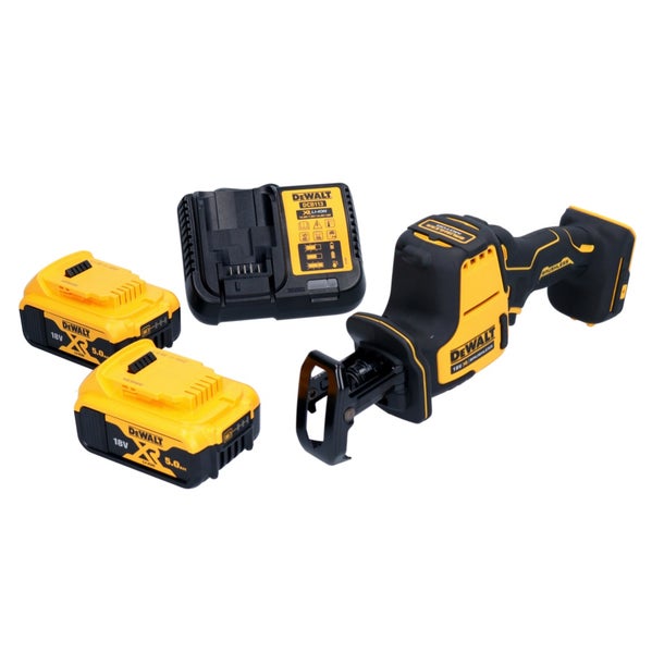 DeWalt 18 Volt Akku-Säbelsäge-Set mit zwei 5,0 Amperestunden XR Akkus und Ladegerät.