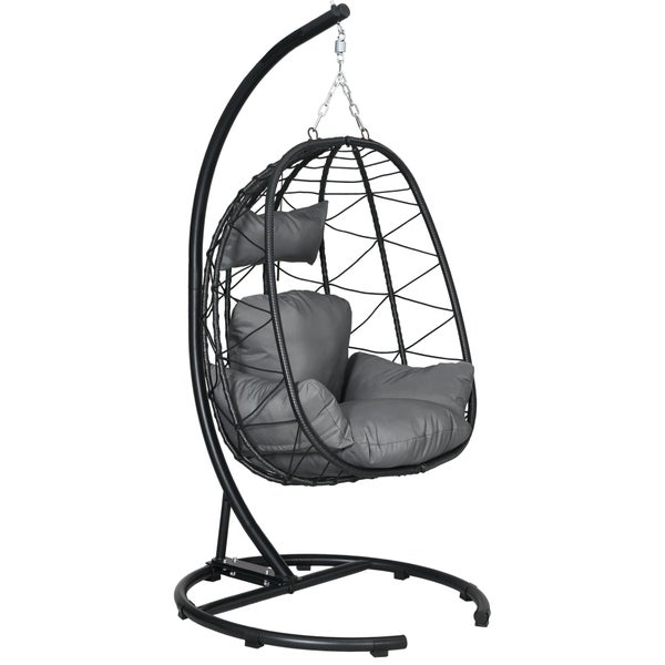 Outsunny Hängesessel, Rattan Hängestuhl bis zu 150 kg, 102L x 102B x 195Hcm, Stahl, PE Rattan, Dunkelgrau