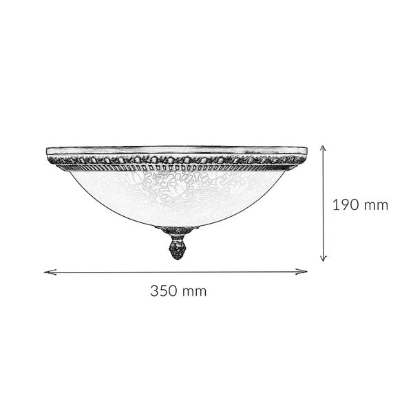 Zeichnung einer Deckenleuchte mit den Maßen 350 mal 190 Millimeter.