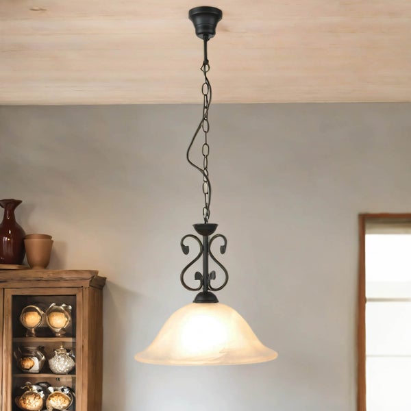 Hängeleuchte mit Kette und Glasschirm für den Innenbereich