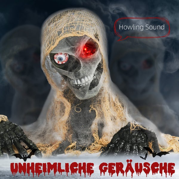 HOMCOM Halloween Dekoration Einäugige Mumie, Krabbelnde Halloween Mumie mit Rot Leuchtende Augen, Garten Dekoration mit Heul-Geräusch