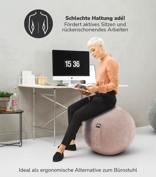 mokebo Stoff Sitzball Büro ergonomisch 'Der Sportliche', Sitzball mit Pumpe oder Pezziball mit Cordbezug in Rosa