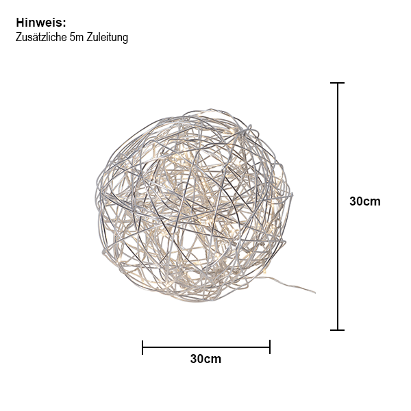 Dekorative Drahtkugel mit LED-Lichtern, Durchmesser 30 cm
