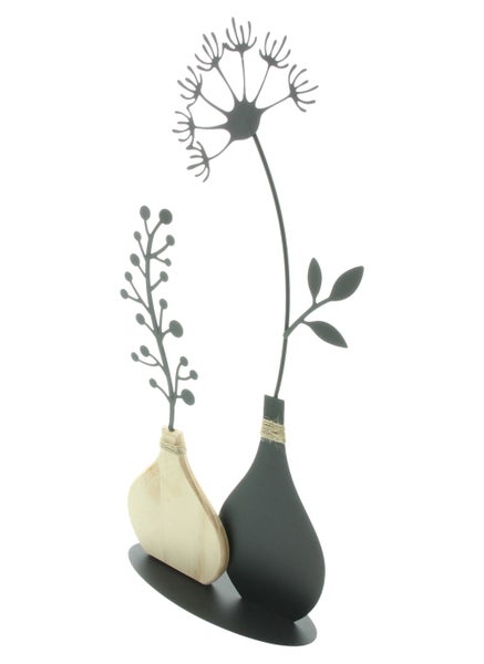 FRANK FLECHTWAREN | Metalldeko Vasen, METALL, HOLZ, 22 x 7 x 47 cm