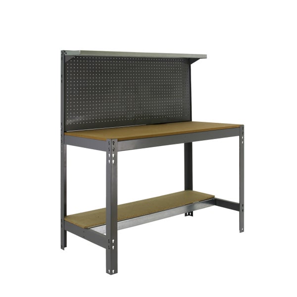 PROREGAL Werkbank Buffalo mit Werkzeugwand und Ablage HxBxT 84 x 120 x 61 cm Traglast 600 kg Grau