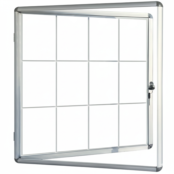 Geöffneter Schaukasten mit Schloss und Schlüssel