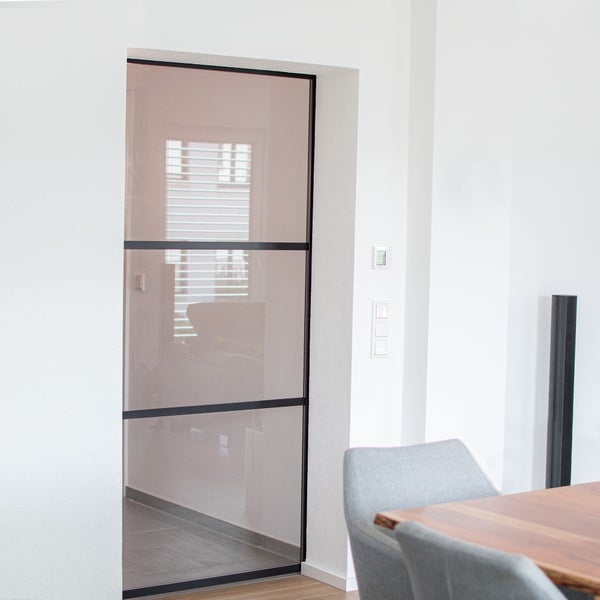 Schiebetür Komplettset Glas Tür Glasschiebetür gerahmt schwarz klarglas 1025x2200 Nischentür  -  beidseitiger SoftClose