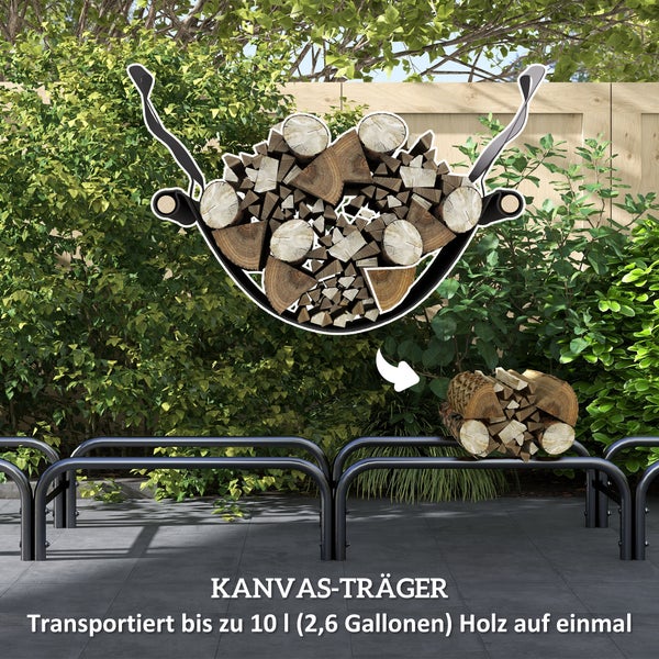 Outsunny Kaminholzregal, mit Tragetasche aus Segeltuch, 600D Oxford Wasserabweisende Abdeckung, für Garten, Terrasse, 240 x 36 x 99 cm, Metall, Schwarz