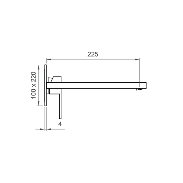 Technische Zeichnung einer Armatur mit Maßangaben