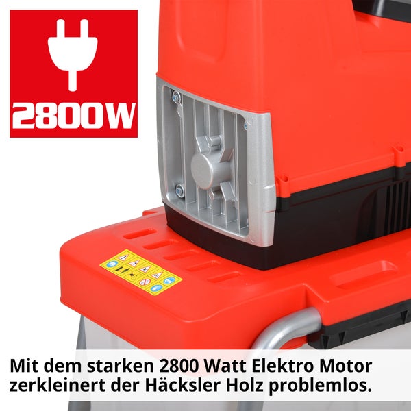 Detailansicht eines Holzhäckslers mit 2800 Watt Elektromotor
