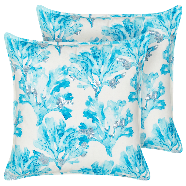 Dekokissen 2er Set ROCKWEED Baumwolle 45 x 45 cm Blau Blumenmuster