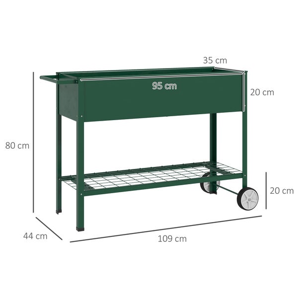 Outsunny Hochbeet, 109L x 44B x 80H cm, Metall, Kunststoff, grün