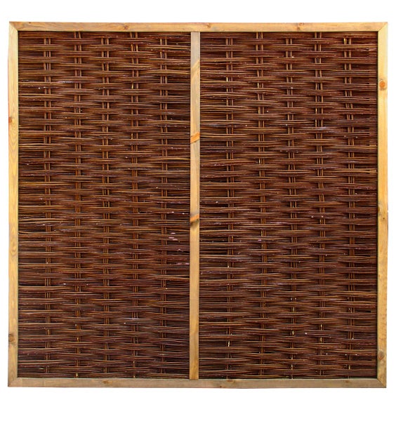 Sichtschutzzaun aus geflochtener Weide mit Holzrahmen und vertikaler Mittelstrebe