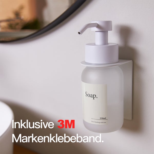 Designfabrik Hamburg Seifenspender mit Wandhalter ohne Bohren Weiß | Frostglas 250ml