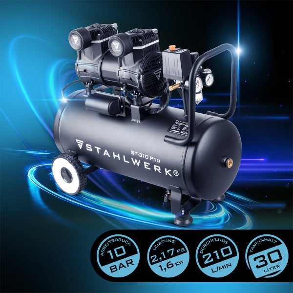 Stahlwerk ST-310 Pro Kompressor mit 30 Liter Tankvolumen und 10 Bar Arbeitsdruck