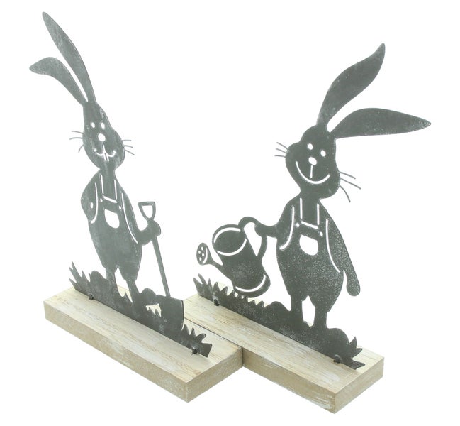 FRANK FLECHTWAREN | Hase Gartenarbeit, 2er Set, METALL, MDF, 14,5 x 5 x 21,5 cm, 18 x 5 x 22 cm
