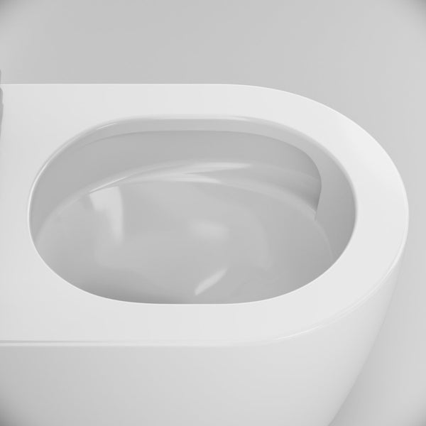Spülrandloses WC aus Keramik in Weiß, Detailansicht des Innenbeckens ohne Spülrand.