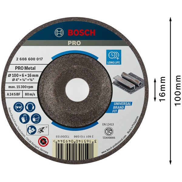 Bosch PRO Metal Schleifscheibe 100 x 6 x 16 mm - 2608600017