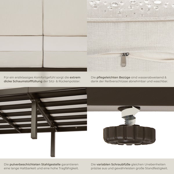 Garten-Loungeset tectake Comosa höhenverstellbare Füße für 4 Personen, Dicke der Sitzpolster 14 cm braun/beige