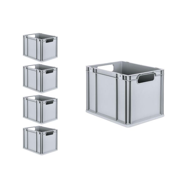PROREGAL Spar Set 5x Eurobox Nextgen Economy Mit Auflagedeckel & 4x Schiebeschnappverschlüsse Rot Griffe Offen HxBxT 32 x 30 x 40 cm 30 Liter