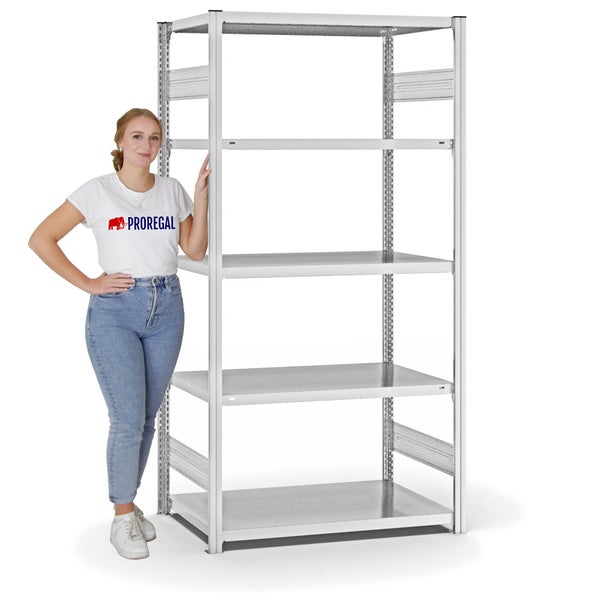 PROREGAL Fachbodenregal Stecksystem T-Profil Medium-Duty Grundregal HxBxT 200 x 100 x 60 cm 5 Ebenen Fachlast 240 kg Beidseitig Nutzbar Lichtgrau