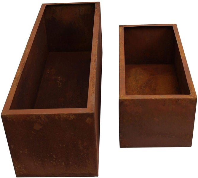 Dekoleidenschaft 2x Pflanzkasten aus Metall in Rost Optik, Blumenkasten, Pflanzkübel, Pflanzcontainer, Hochbeet, Gartendeko für Draußen