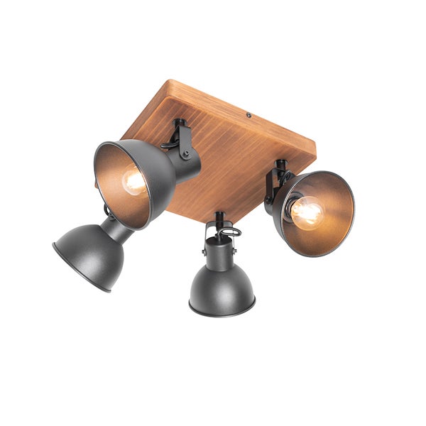 Deckenleuchte mit drei Strahlern und Holzsockel